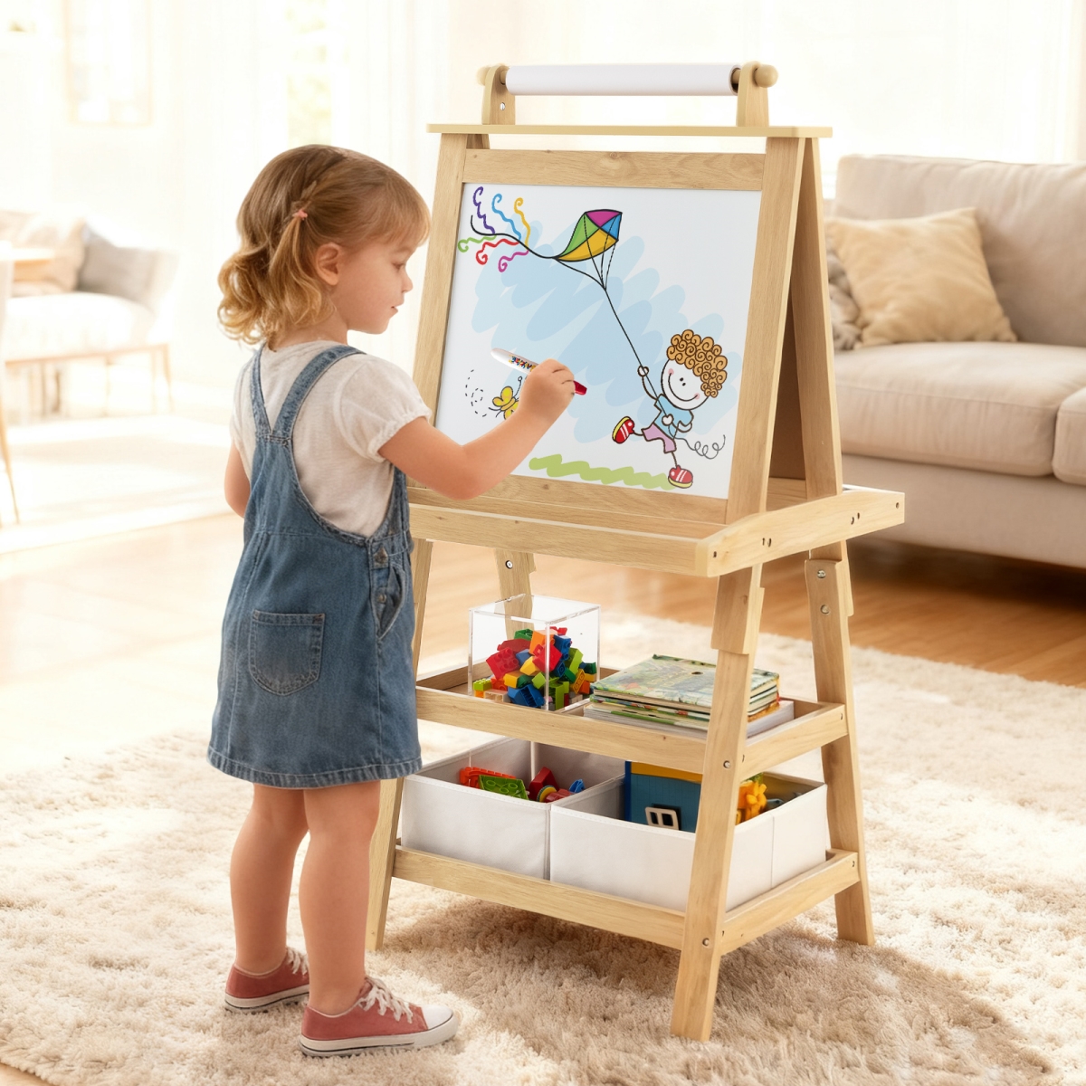 TY327442NA 3-in-1 Double-Sided Storage Art Easel - Natural