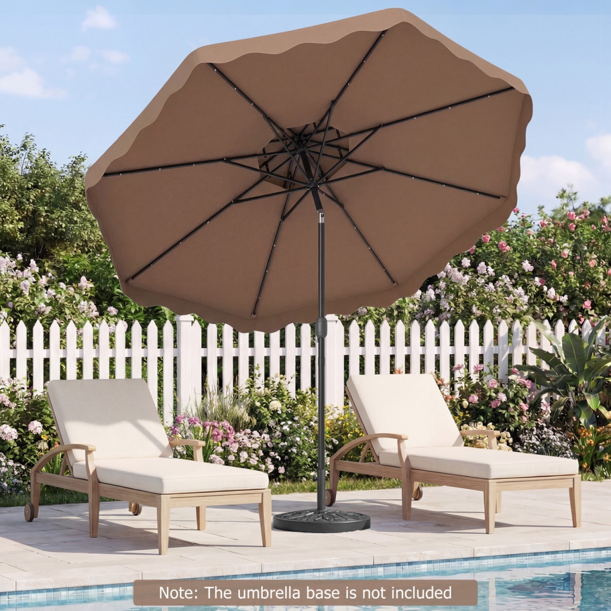 NP13314CF 9 ft. Solar LED Patio Umbrella Push-Button Tilt & Crank 24 LED Lights & 8 Ribs - Brown