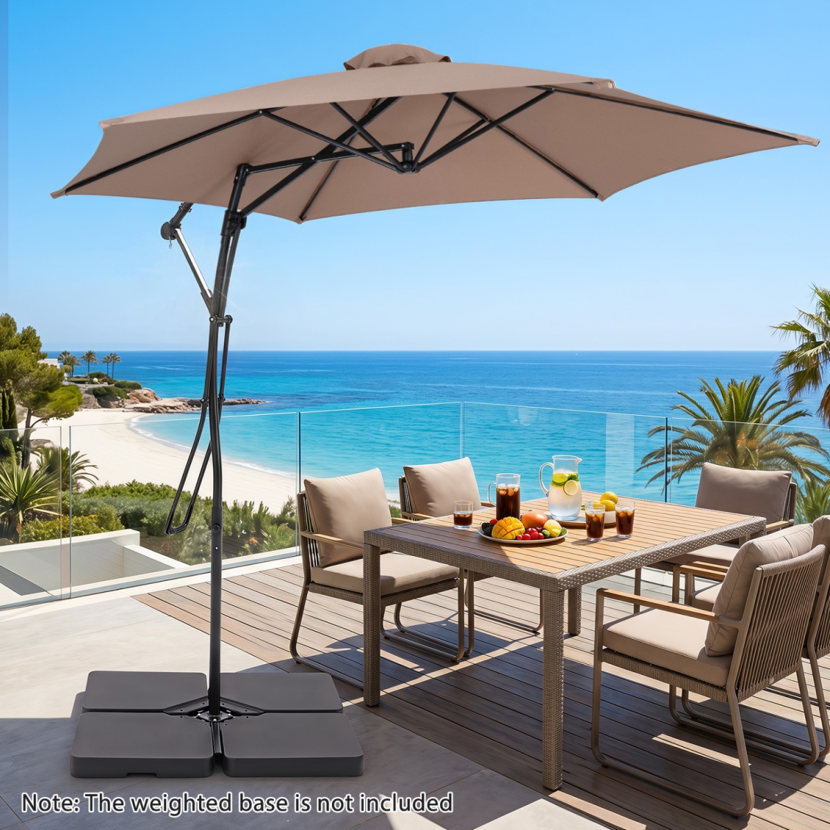 NP13457CF 9 ft. Cantilever Umbrella with Cross Base Included with Smooth Handle & Heavy Duty Frame - Brown