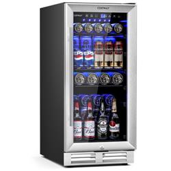 Picture of Total Tactic FP10126US-SL 15 in. 100 Can Built-in Freestanding Beverage Cooler Refrigerator with Adjustable Temperature & Shelf-Silver