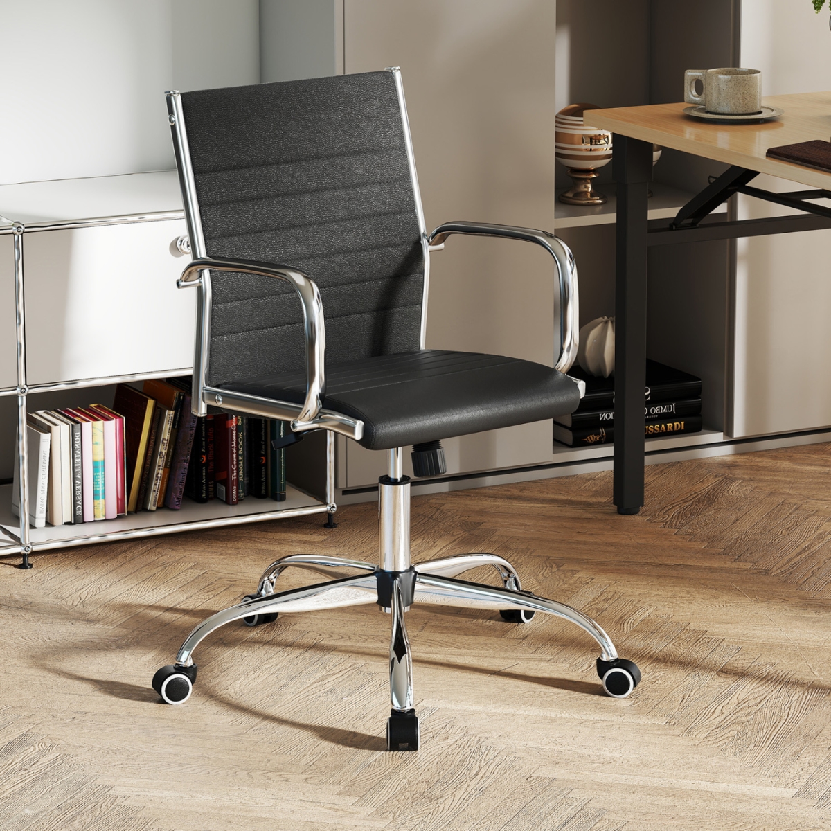 CB10793DK Office Chair Height Adjustable Conference Room Chair with Rocking Backrest Armrests - Black