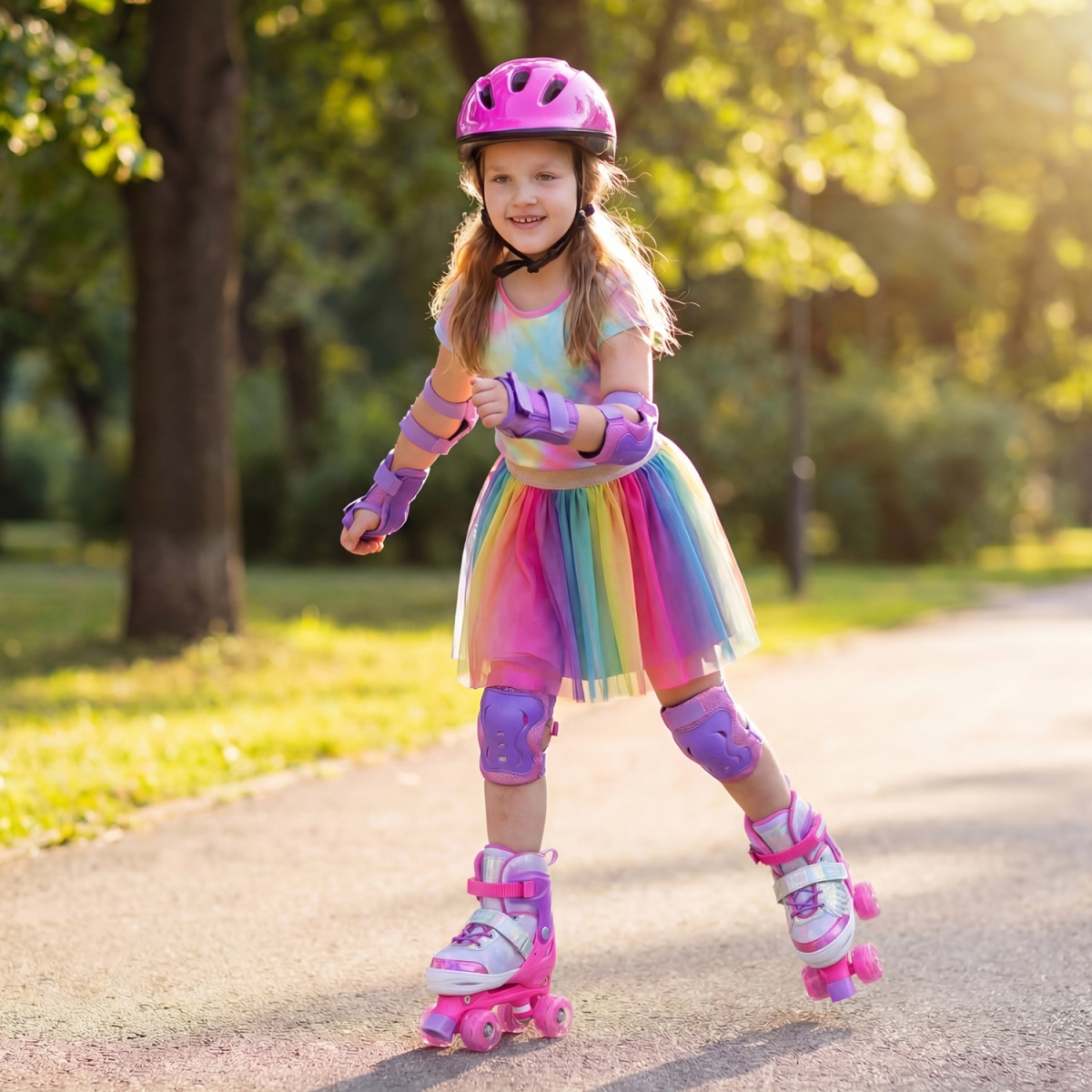TS10407PI Kids Roller Skates for Toddlers Ages 7-9 with 4 Light Up Wheels - Pink