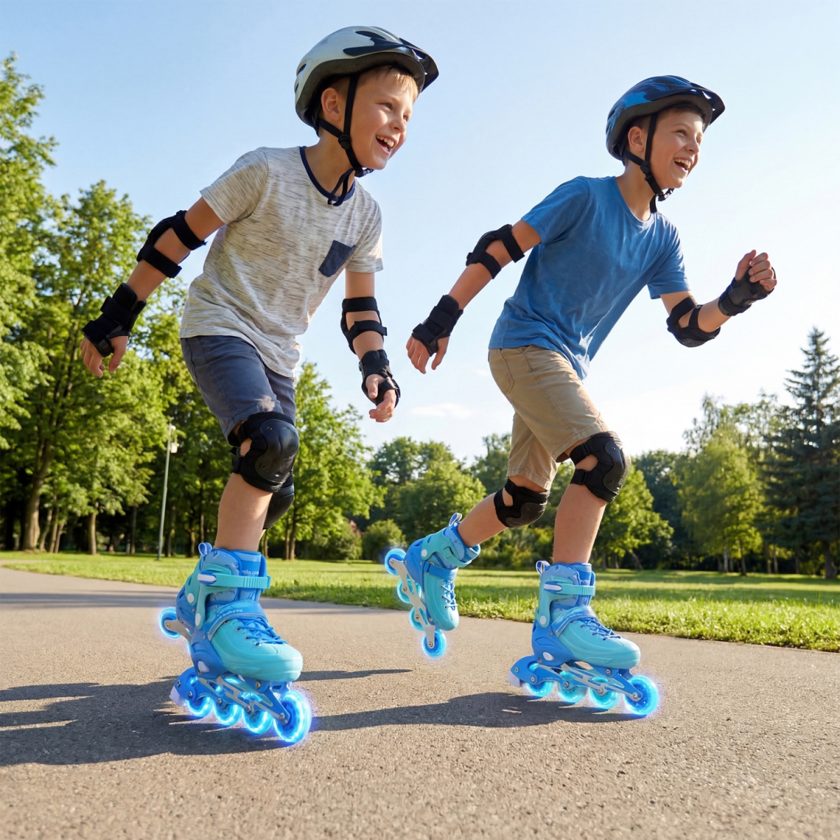 TS10416BL 4-Size Adjustable Light-Up Kids Inline Skates for Kids Ages 7-9 - Blue