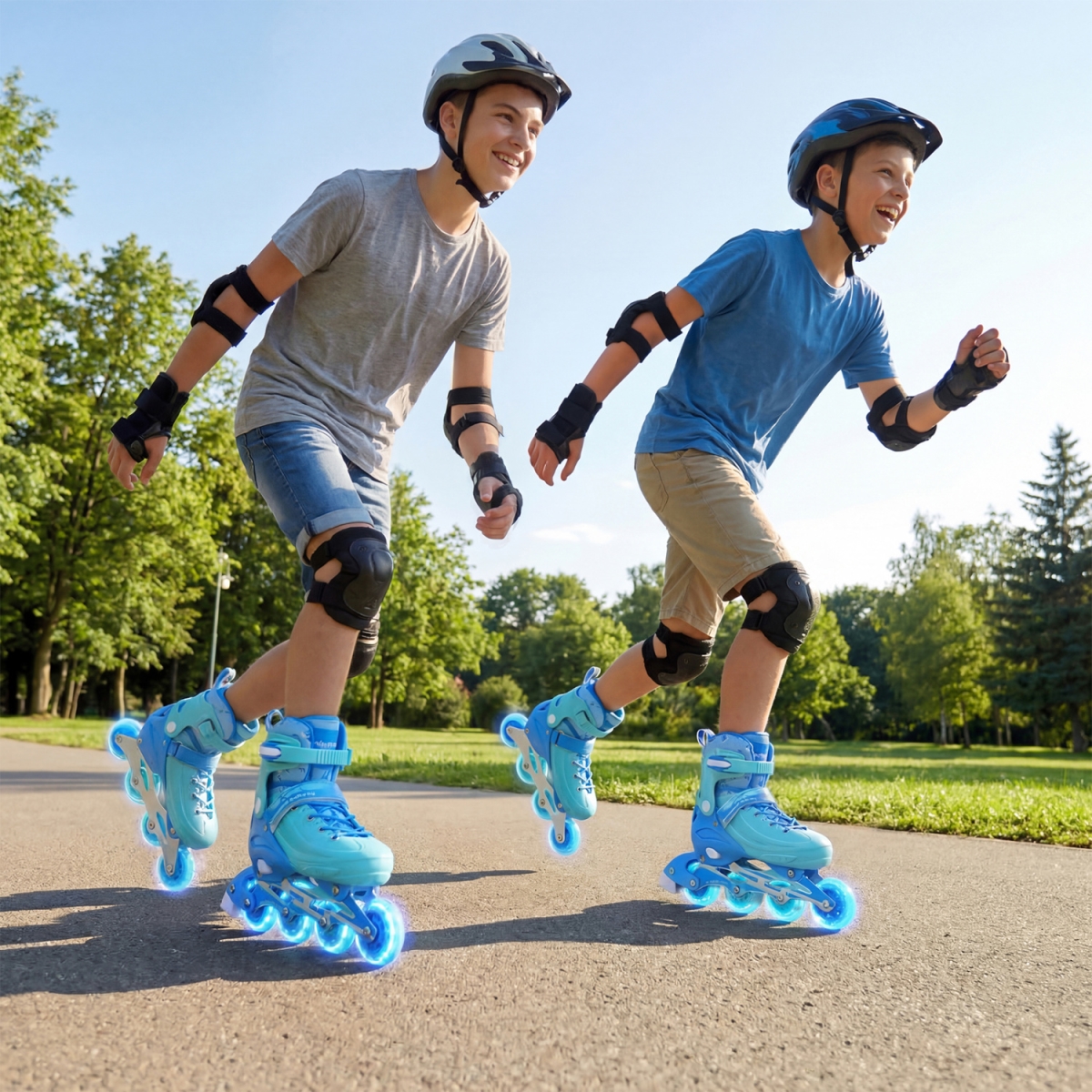 TS10417BL 4-Size Adjustable Light-Up Kids Inline Skates for Kids Ages 9-14 - Blue