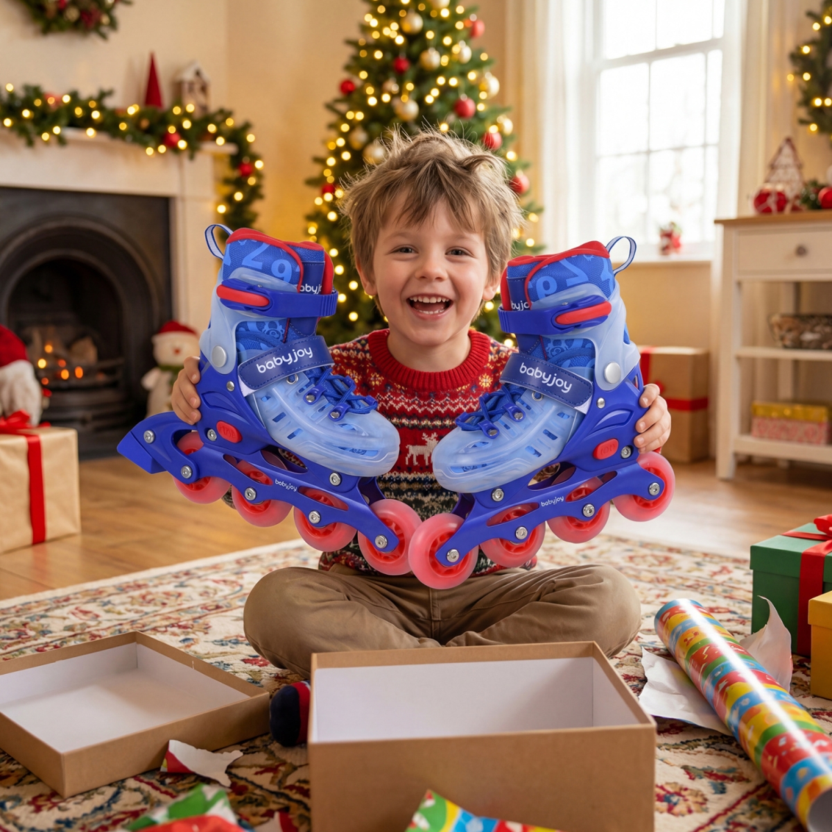 TS10378BL 4-Size Adjustable Kids Inline Skates for Beginners Ages 5-7 - Blue