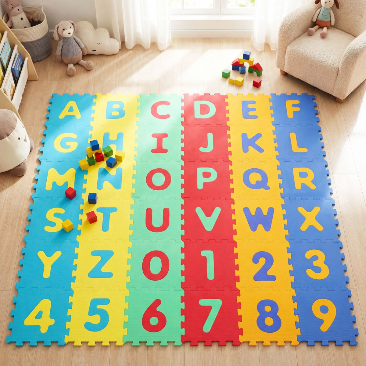 TY363410 Interlocking Baby Puzzle Floor Tiles with Educational Alphabet - Colorful - 36 Piece