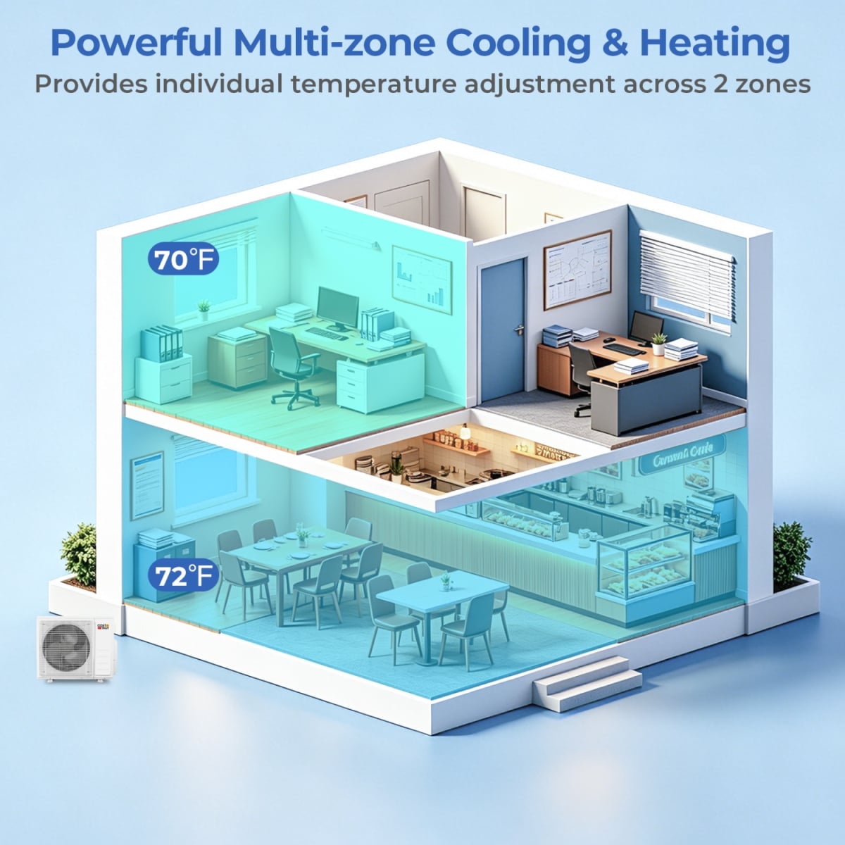 X-Pro-CS-35K-3 X-Pro 35000 BTU 2 Zone 22.5 SEER2 Ceiling Cassette Mini Split AC - 18K-18K