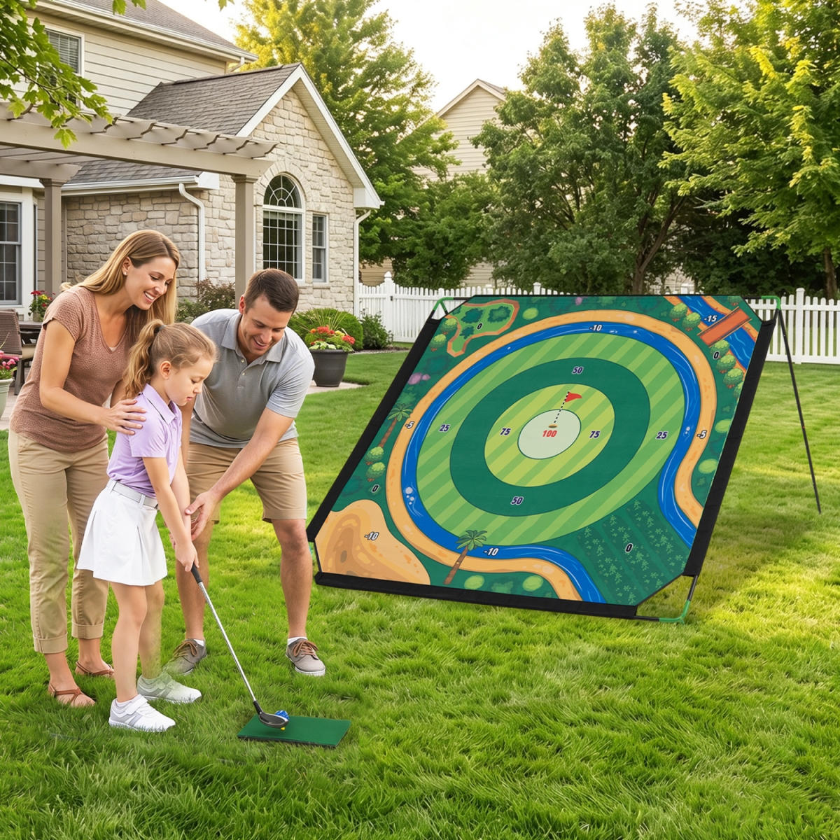 TS10422 71 x 71 in. Golf Chipping Game Set with 2 Adjustable Clubs - Multi Color