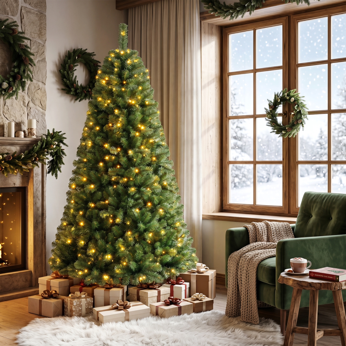 CM25550US-MGN 6 ft. Pre-Lit Artificial Christmas Tree with Full Branch Tips - Green