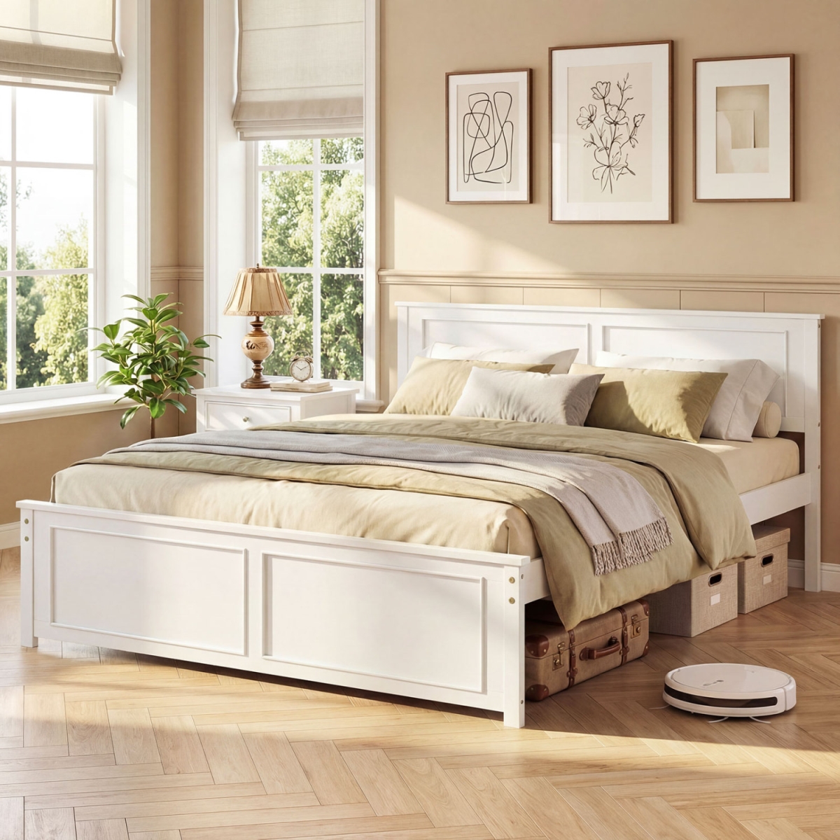 HU11438WH-Q Platform Bed Frame with Headboard - Queen Size