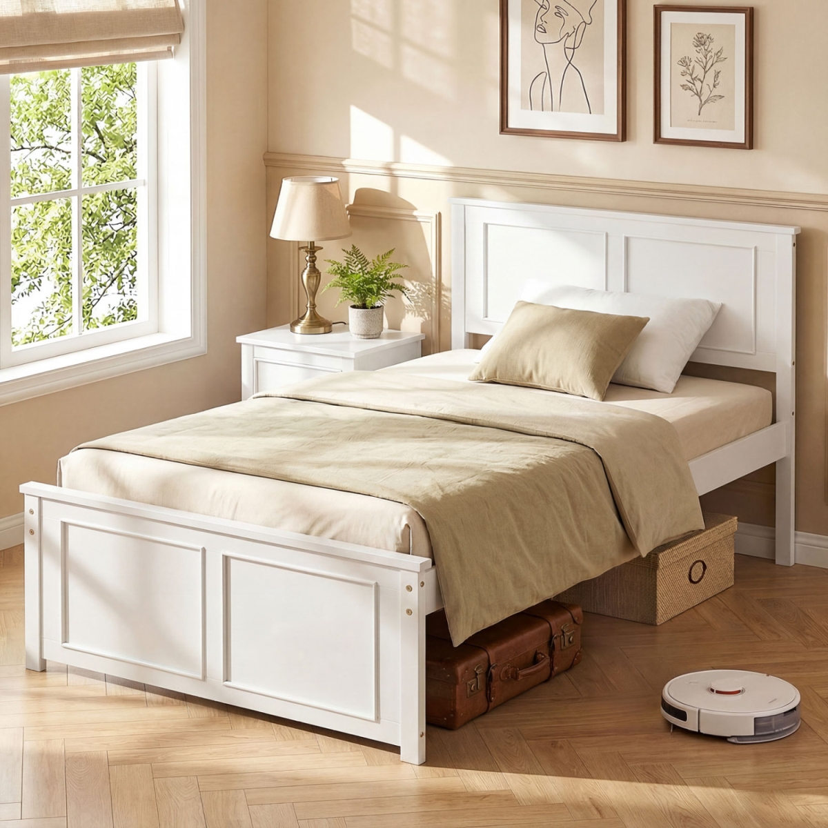 HU11438WH-T Platform Bed Frame with Headboard - Twin Size