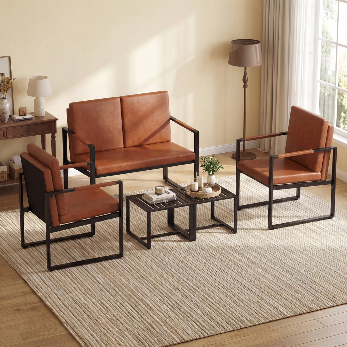 HV10785DK-2 Metal End Tables with Slatted Tabletop - Black - Set of 2