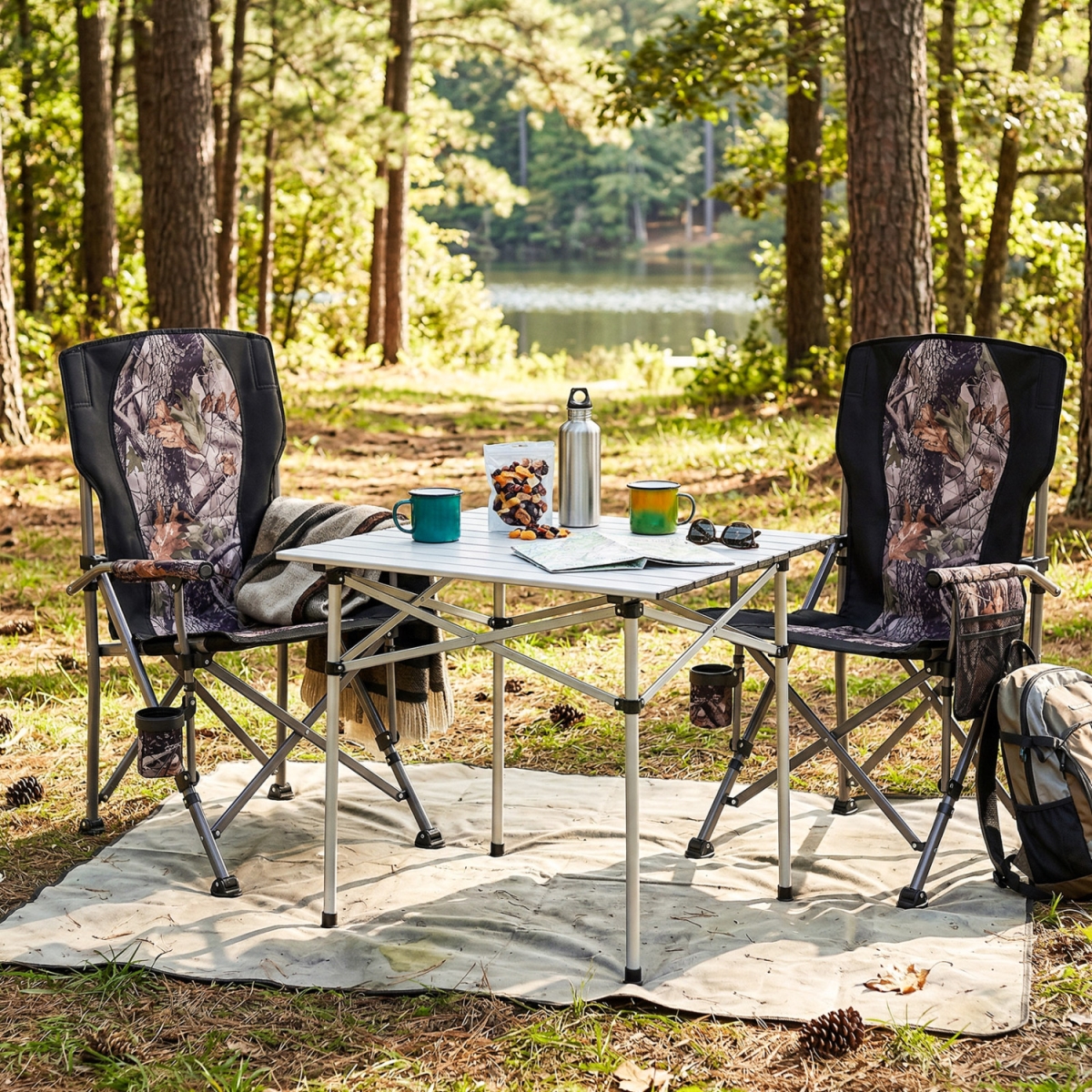 NP12054DK 400 lbs Support Folding Camping Chair with Covers - Black
