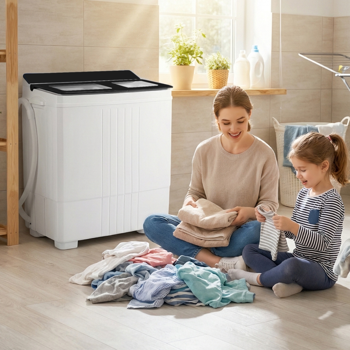 FP11067US-DK Portable Washing Machine with 12 lbs Washer & 8 lbs Spinner Combo for Apartments - Black