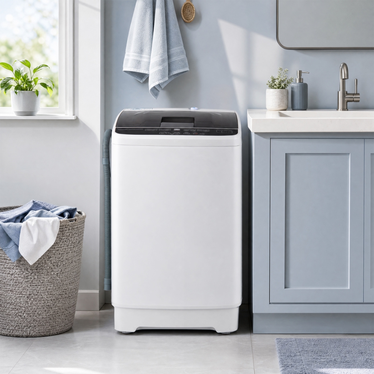 FP11188US-WH Full Automatic Washing Machine with 8 Preset Programs 6 Water Levels & Built-in Drain Pump - White