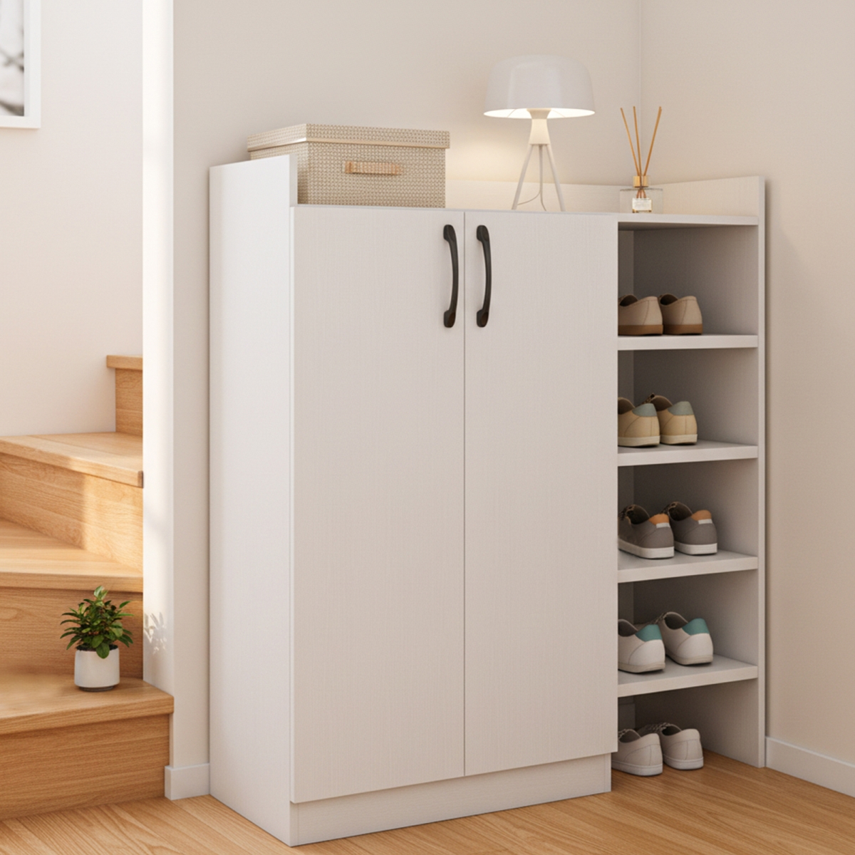 JV13066WH Shoe Cabinet with 2 Doors Shoe Storage Organizer with 2 Adjustable Inner Shelves - White