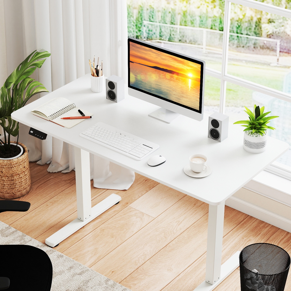 JV13244WH-T Electric Standing Desk with LED Display & 2 Memory Height Settings - White
