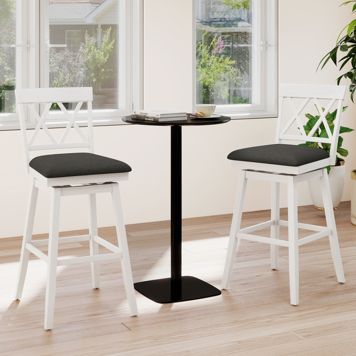 JV13469WH-29 Swivel Bar Stools Counter Height Barstools with Backrest Upholstered Seat Cushion - 29 in. - Set of 2