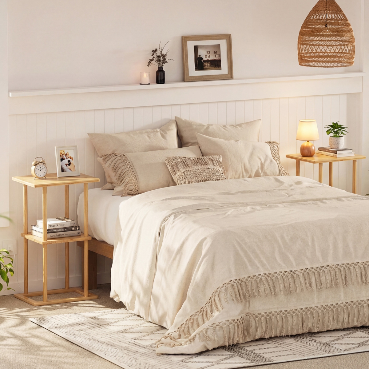 JV13705NA-2 Side Table with Storage Shelves & Bamboo Construction - Natural - 2 Piece