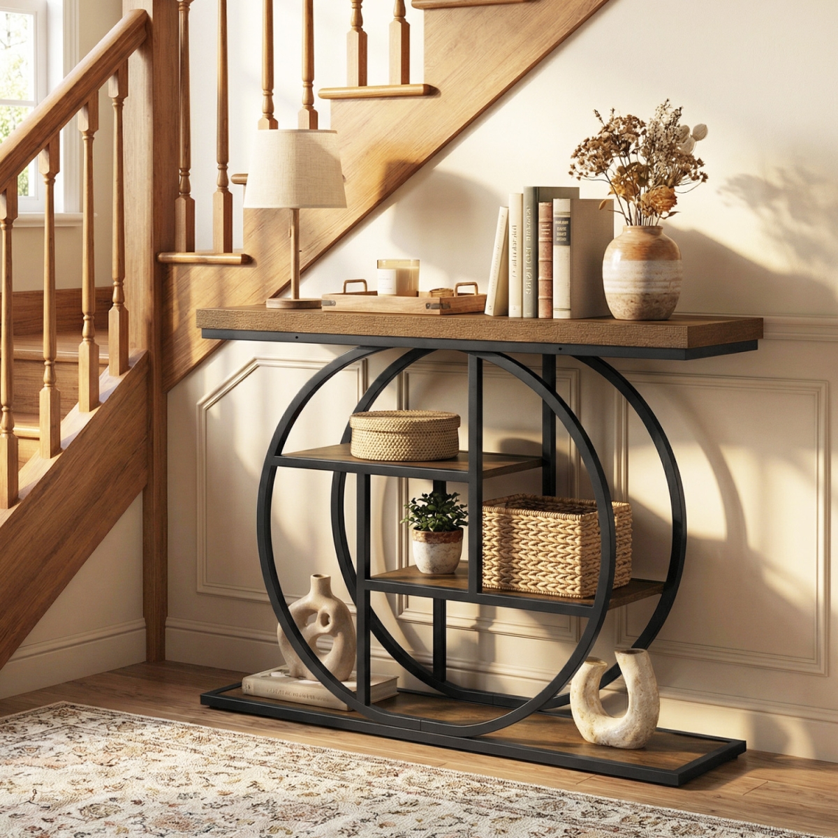 JV13792CF 4-Tier Console Table 41 in. Entryway Table with Storage Shelves - Brown