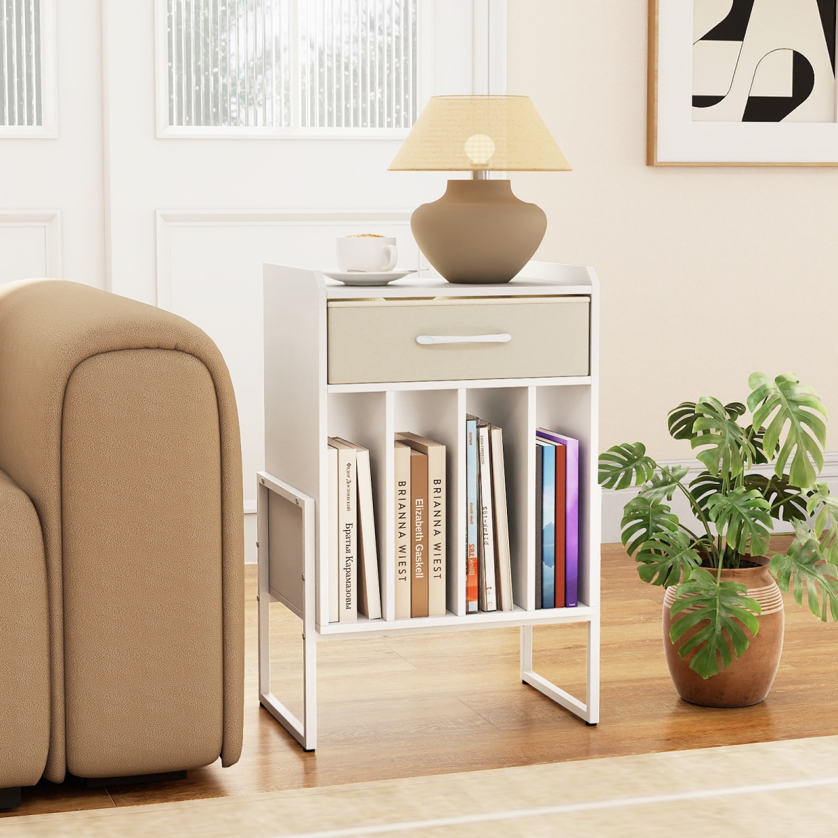 JV13831WH Record Player Stand with Drawer & Record Holder - White