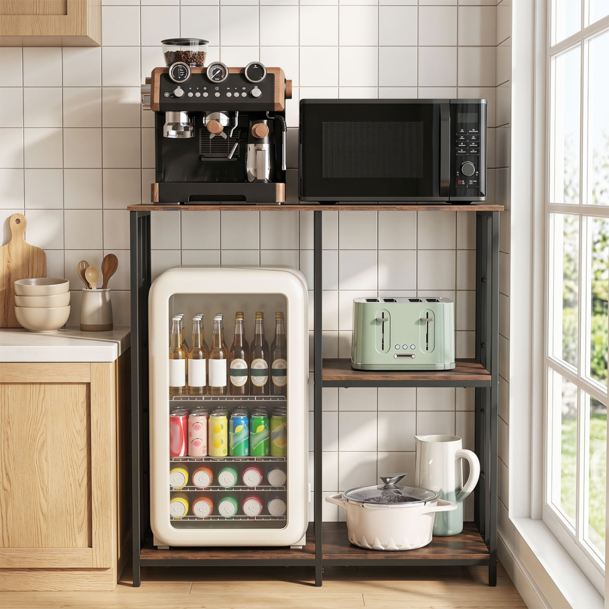 JV14142CF 3-Tier Kitchen Bakers Rack with Open Shelves for Microwave & Oven - Rustic Brown