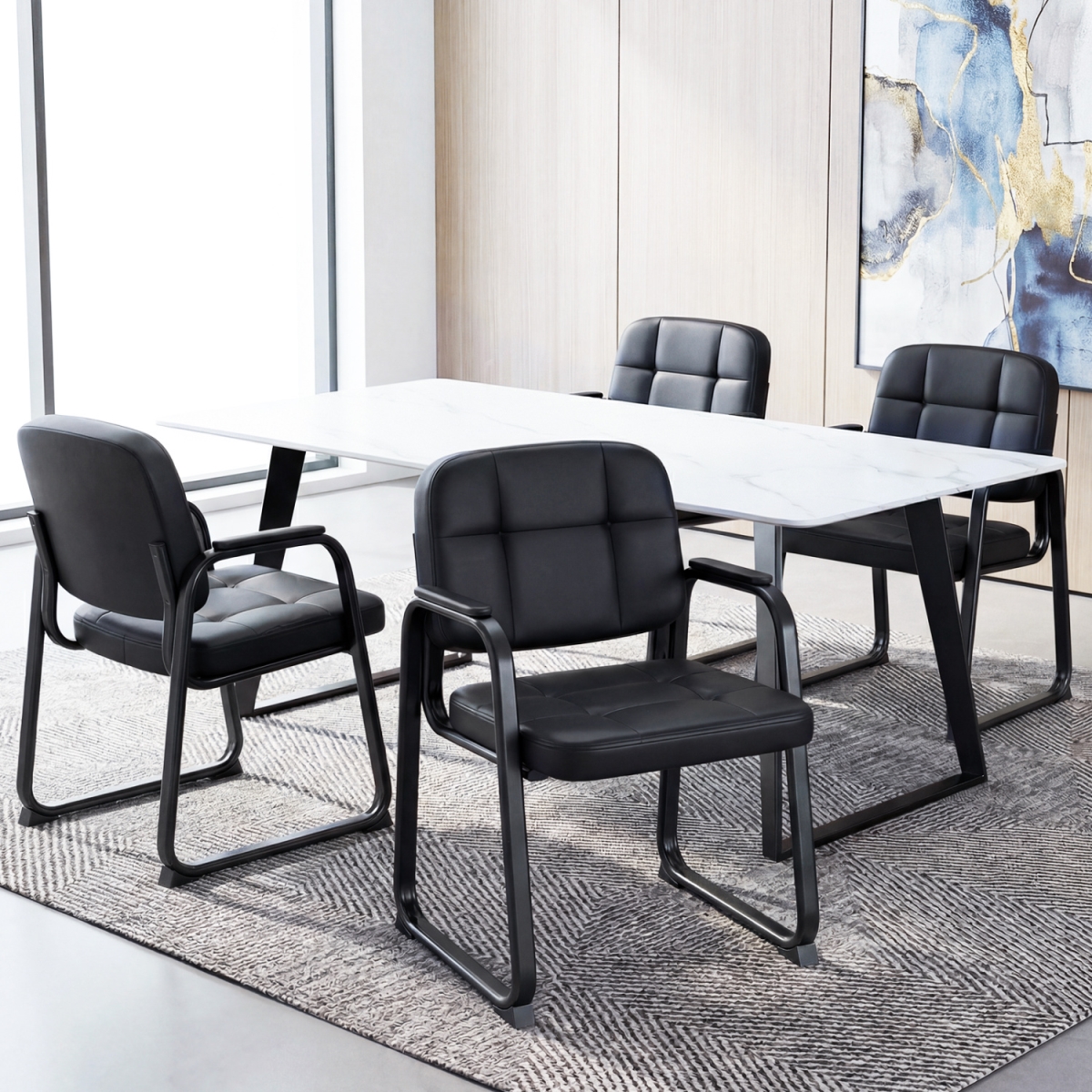 JV14152DK-4 Waiting Room Guest Chairs Leather Office Reception Chairs - Black - Set of 4