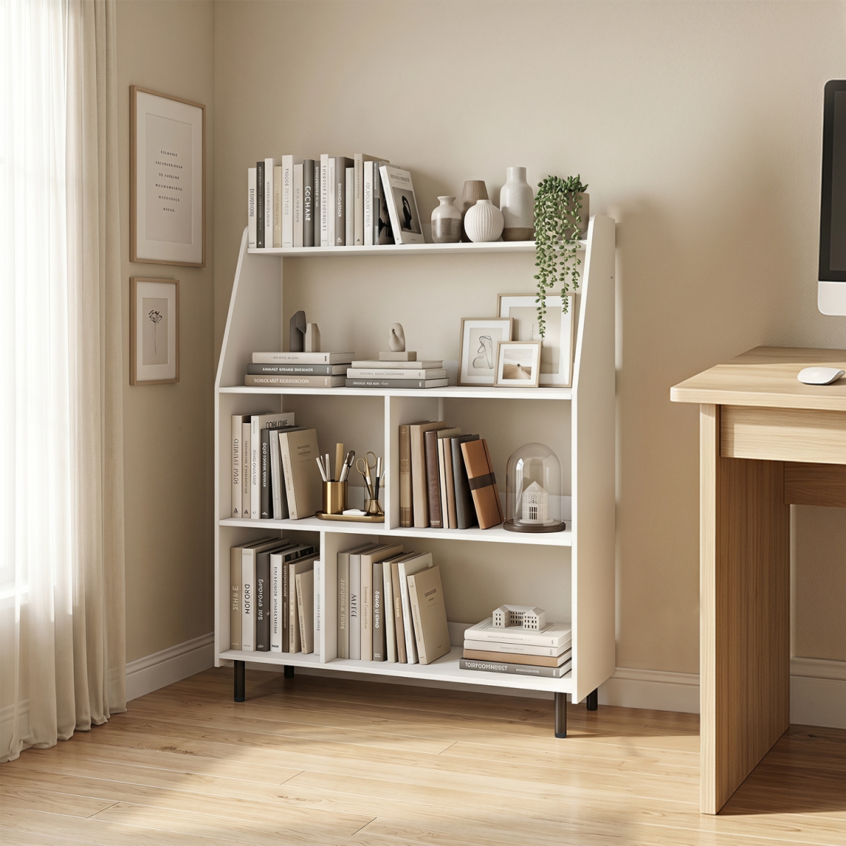 JV14189WH 4-Tier Open Modern Bookcase with 2 Anti-Tipping Kits - White