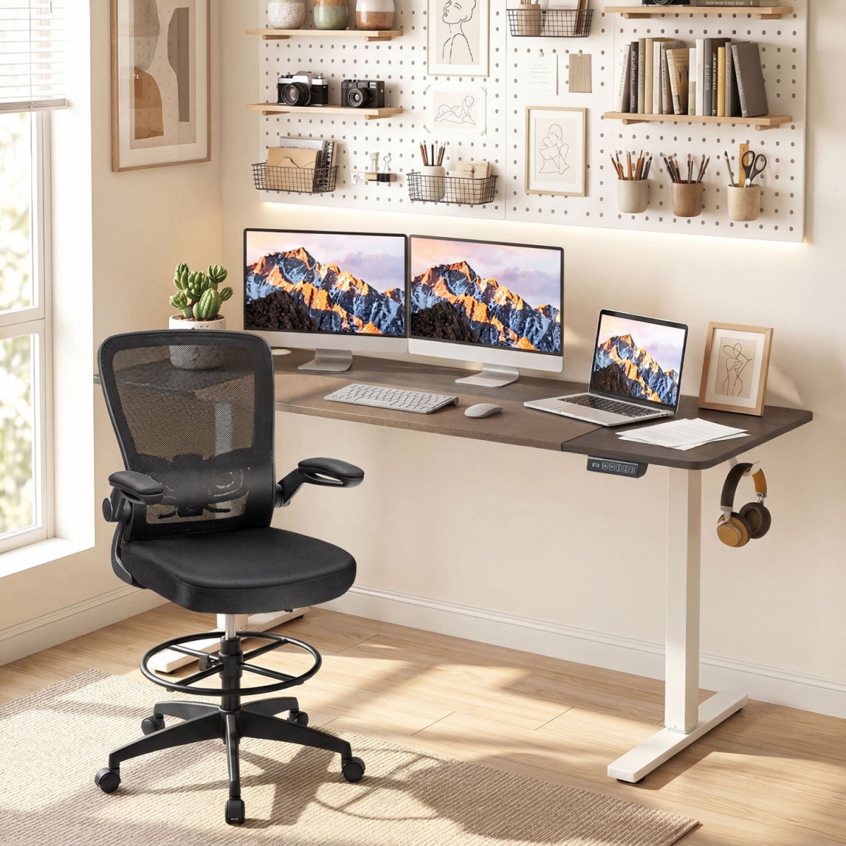 JV14380US-GR 63 x 24 in. Height Adjustable Sit Stand Computer Desk with 3 Memory Presets - Gray