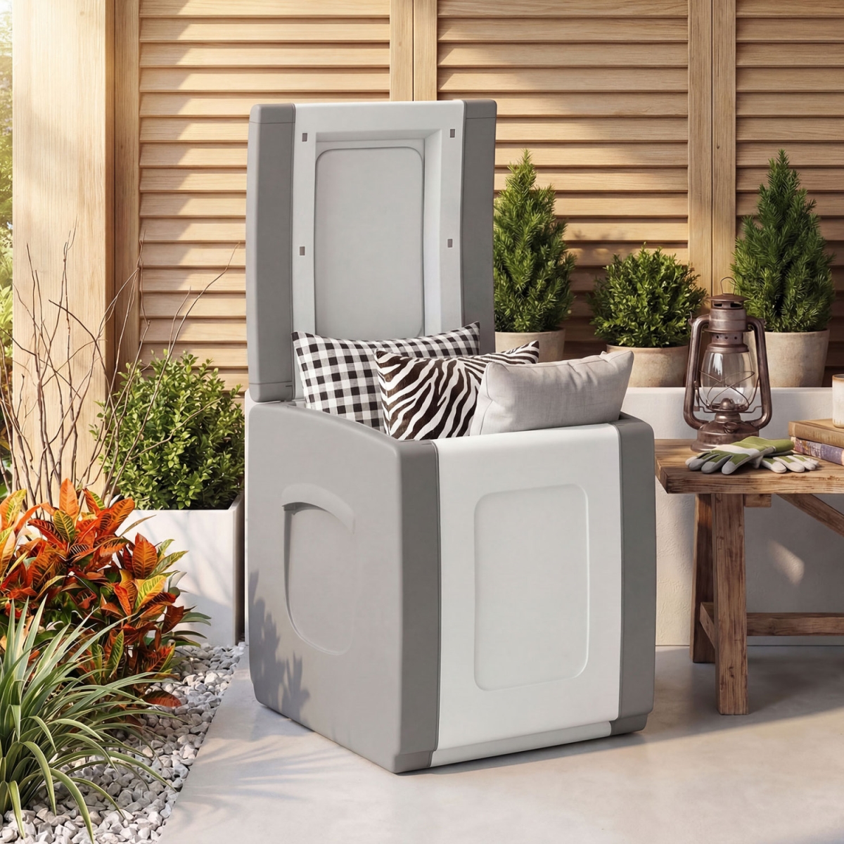 JZ10442GR Outdoor Deck Box with Lid for Packages & Garden - Gray