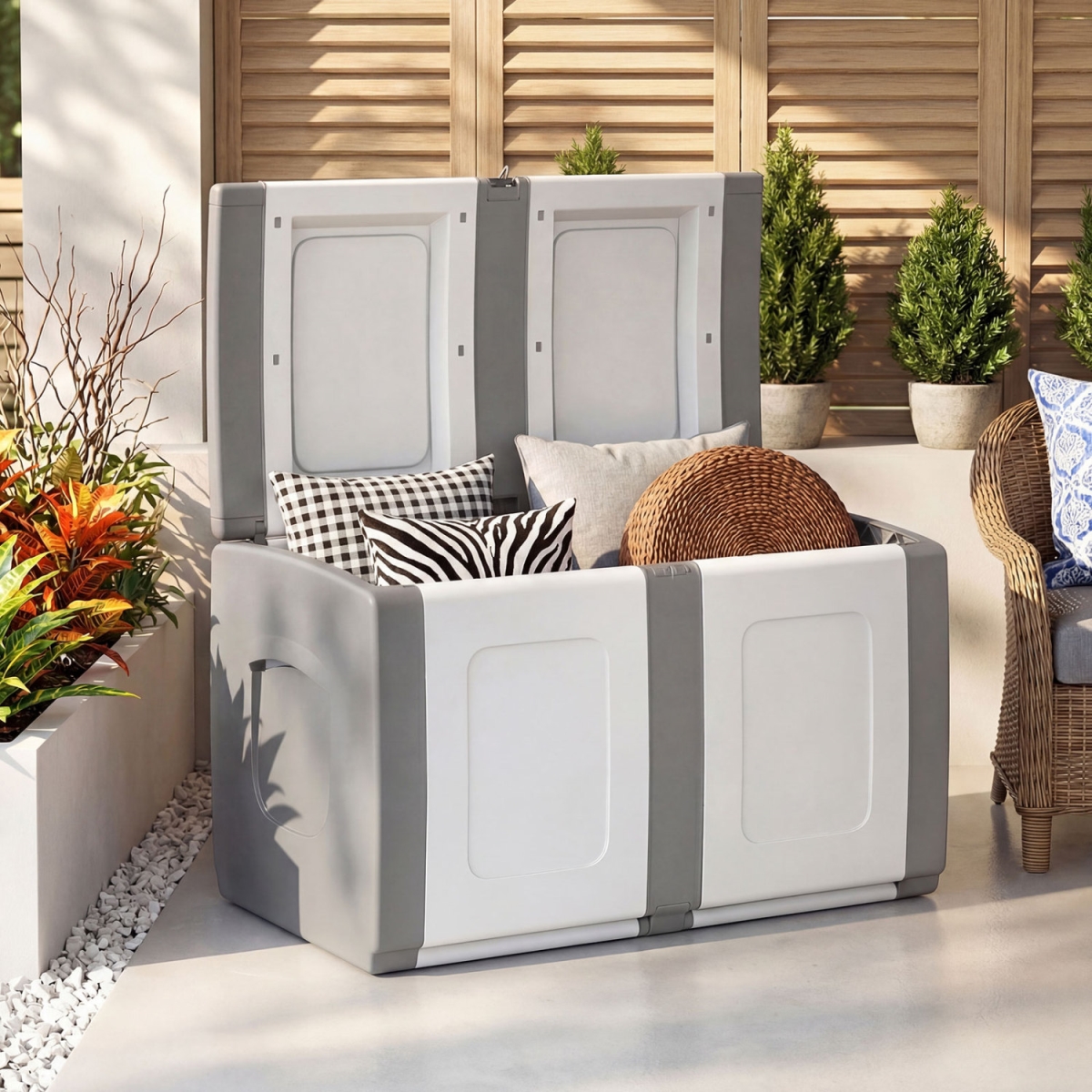 JZ10443GR 53 gal Patio Container with Lockable Lid for Packages & Garden - Gray