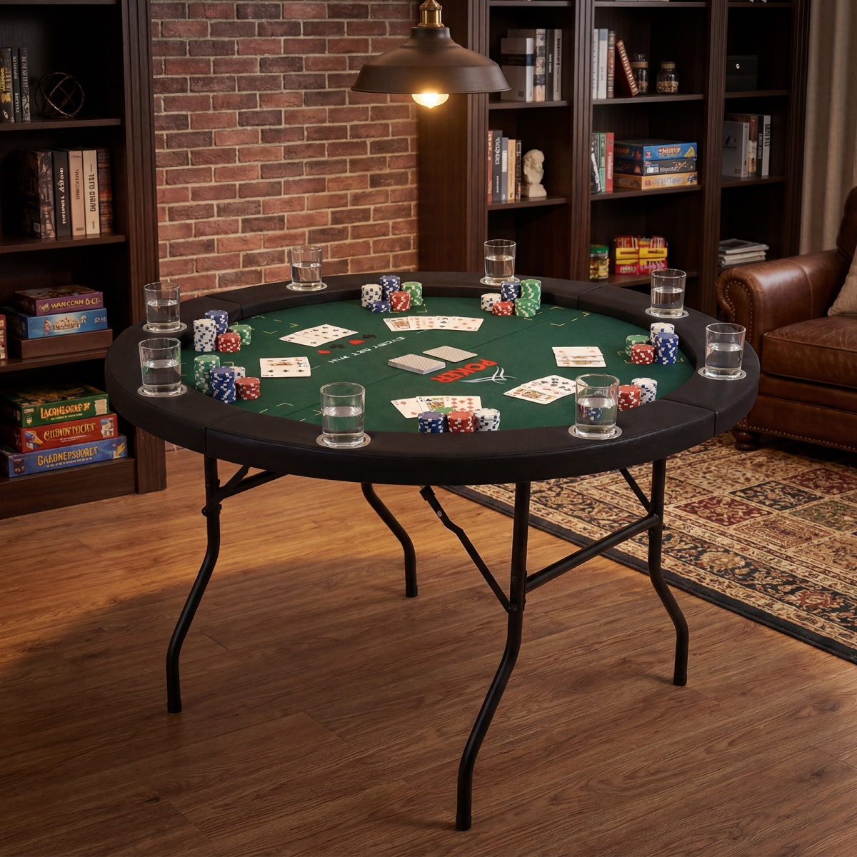 UY10253GN 48 in. Foldable Poker Table with 8 Cup Holders & Padded Edges - Green