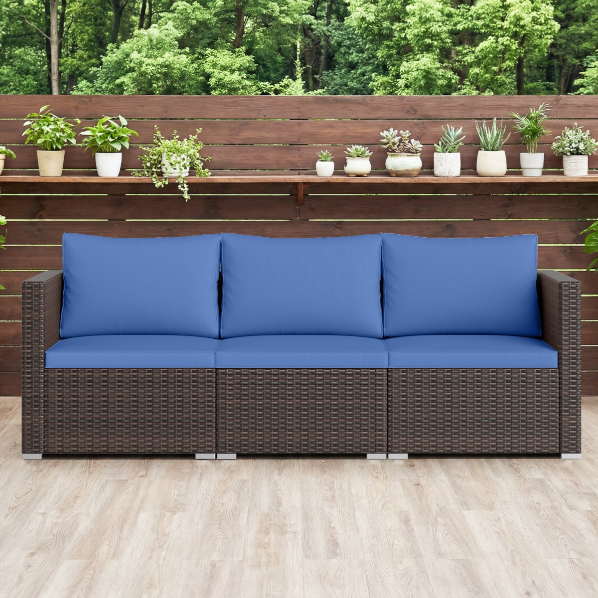 HW74944NY Outdoor Sectional Sofa Set with Soft Cushions - Navy - 3 Piece