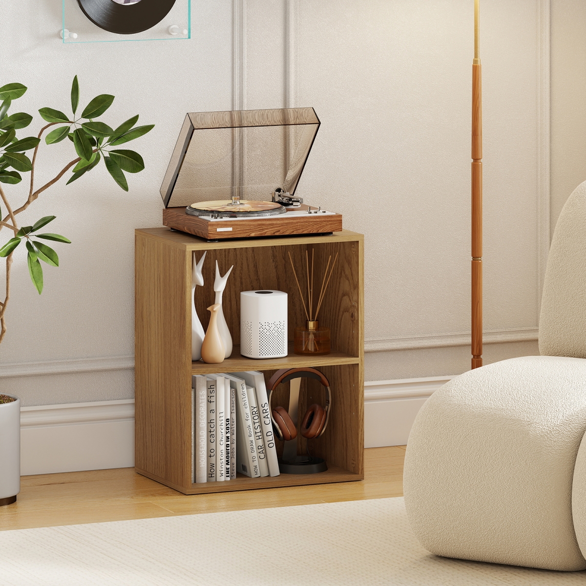 CB11052NA 2-Cube Bookcase Floor Standing Open Bookshelf with 5-Position Adjustable Shelf - Natural