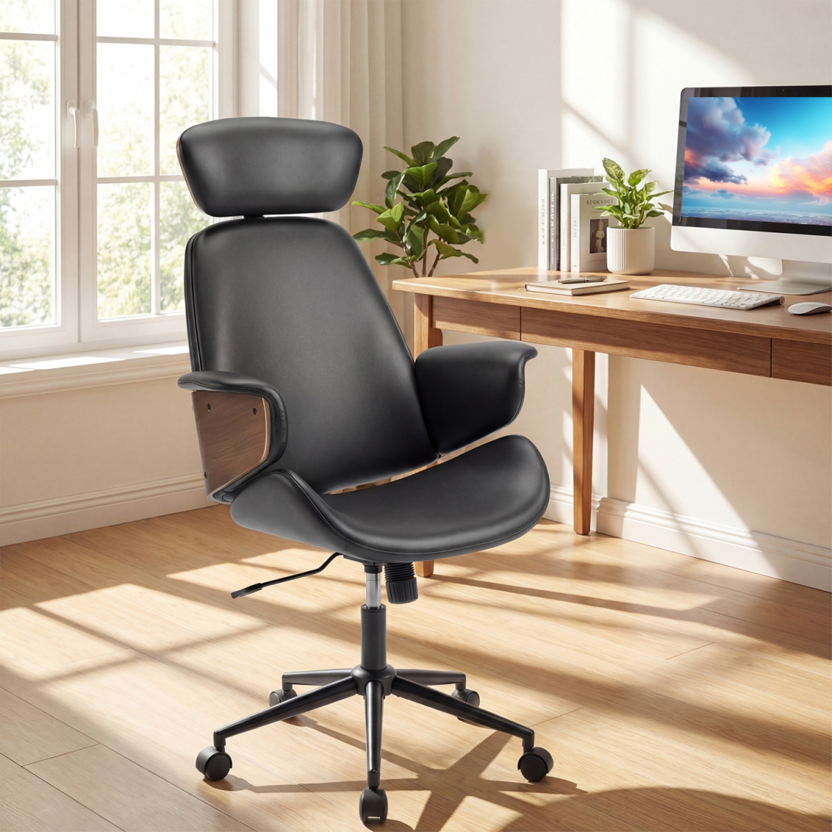 CB11156DK Ergonomic Office Chair with Headrest Adjustable Height for Home Office & Study - Black