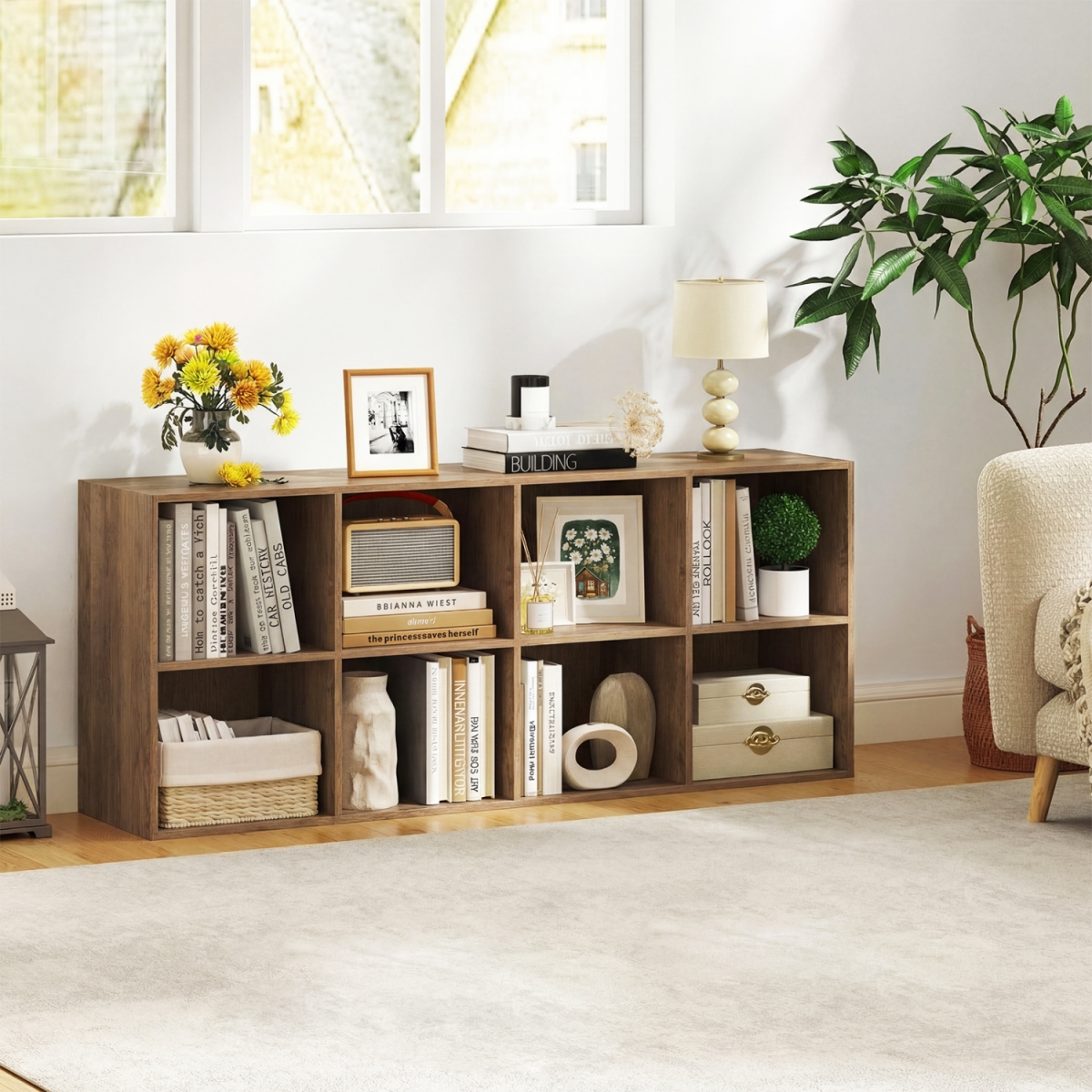 CB11188NA 8-Cube Bookcase Bookshelf with 2 Anti-Tipping Kits Storage Organizer - Natural