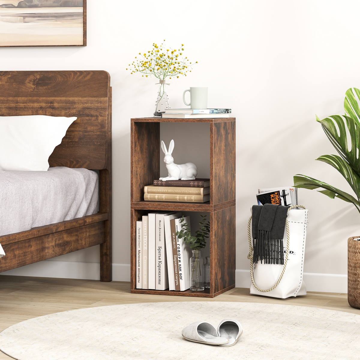 JV12585CF-2 Cube Storage Organizer for Living Room Bedroom Study - Rustic Brown - Set of 2