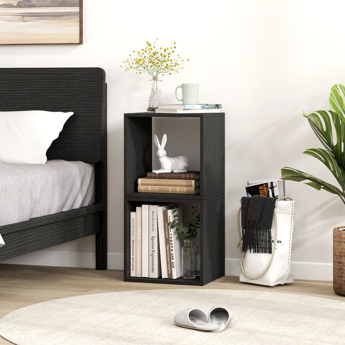 JV12585DK-2 Cube Storage Organizer for Living Room Bedroom Study - Black - Set of 2