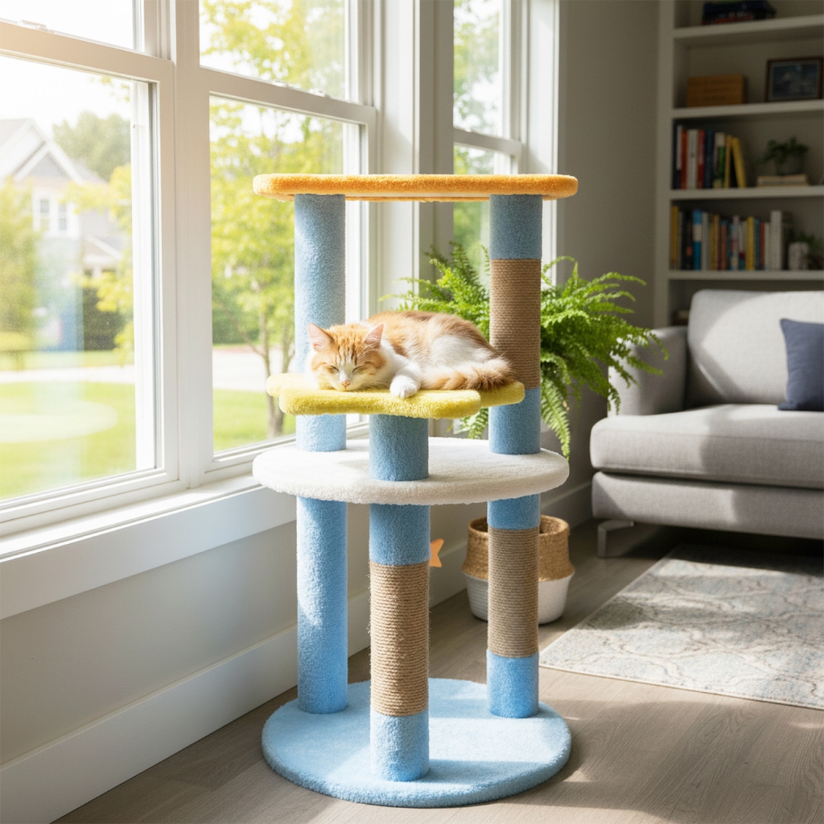 PV10479BL 29 in. Cute Modern Cat Tree with Star & Moon Shaped Platforms - Blue
