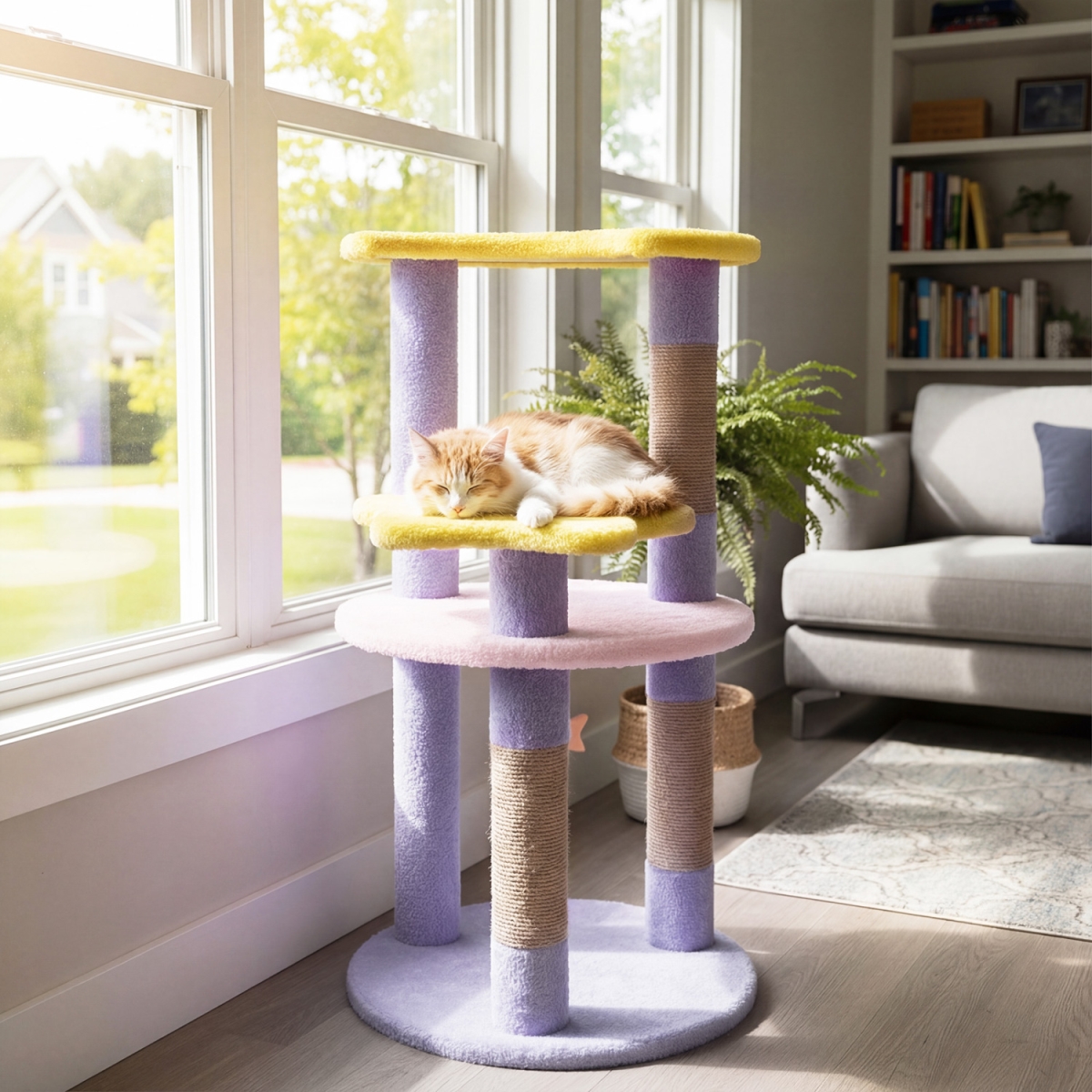 PV10479PU 29 in. Cute Modern Cat Tree with Star & Moon Shaped Platforms - Purple