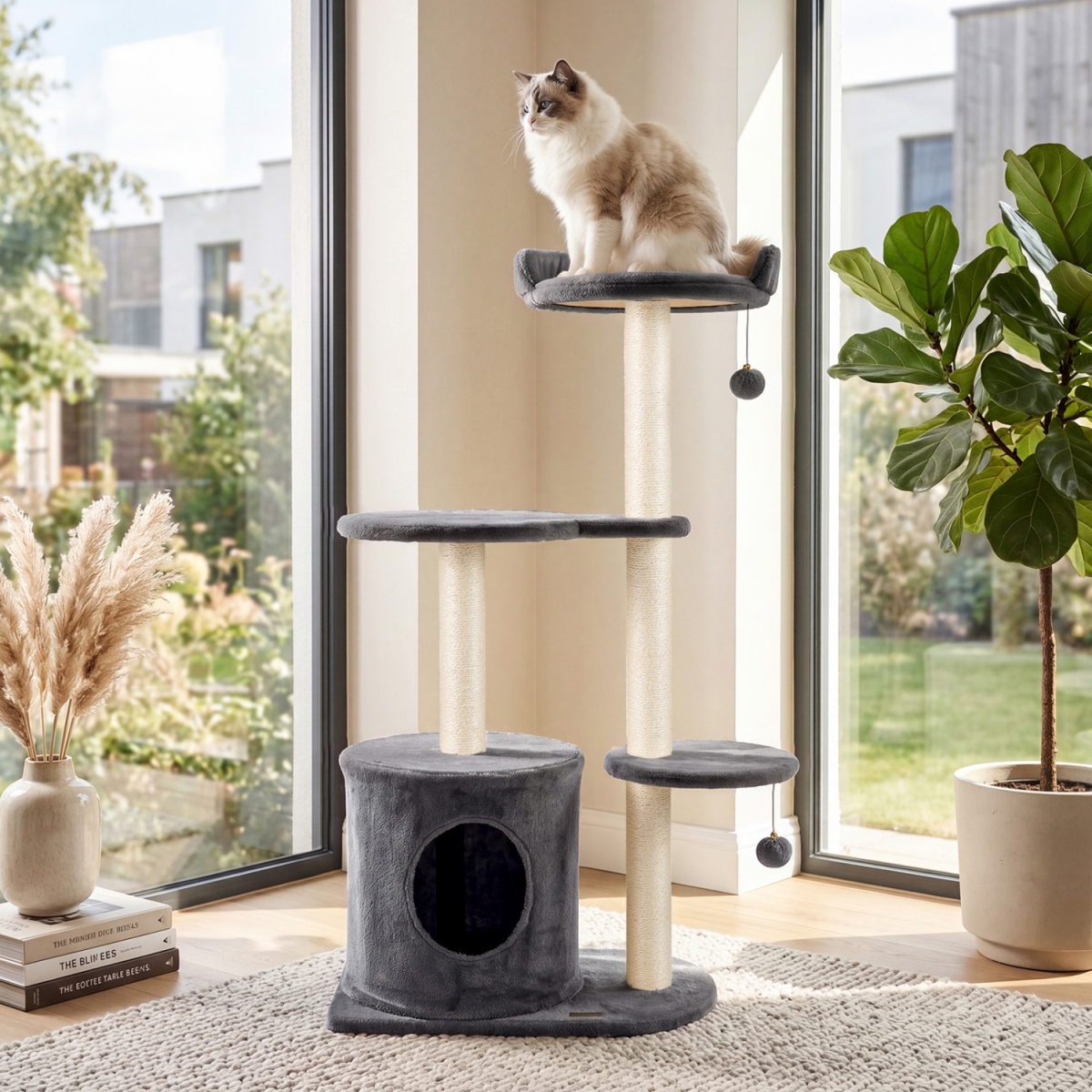 PV10572GR 43 in. Cat Tree for Indoor Cats with Comfy Plush Perches & Sisal Scratching Posts - Gray