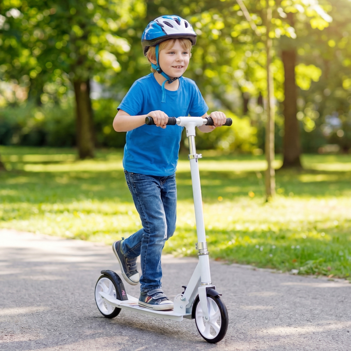 SP38005WH Folding Aluminum Alloy Scooter with 3 Adjustable Heights - White