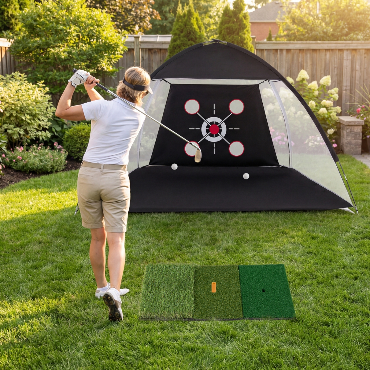 SP38796 10.3 x 6.5 ft. Golf Practice Net with Foldable Tri-Turf Mat