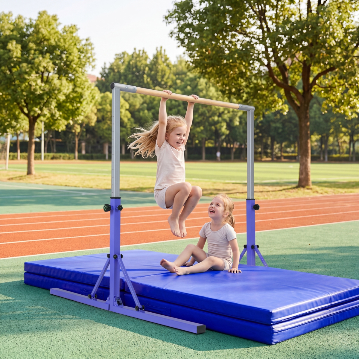 SP38923TD-ZS Foldable Gymnastics Bar for Kids with 3-Level Adjustable Heights - Purple