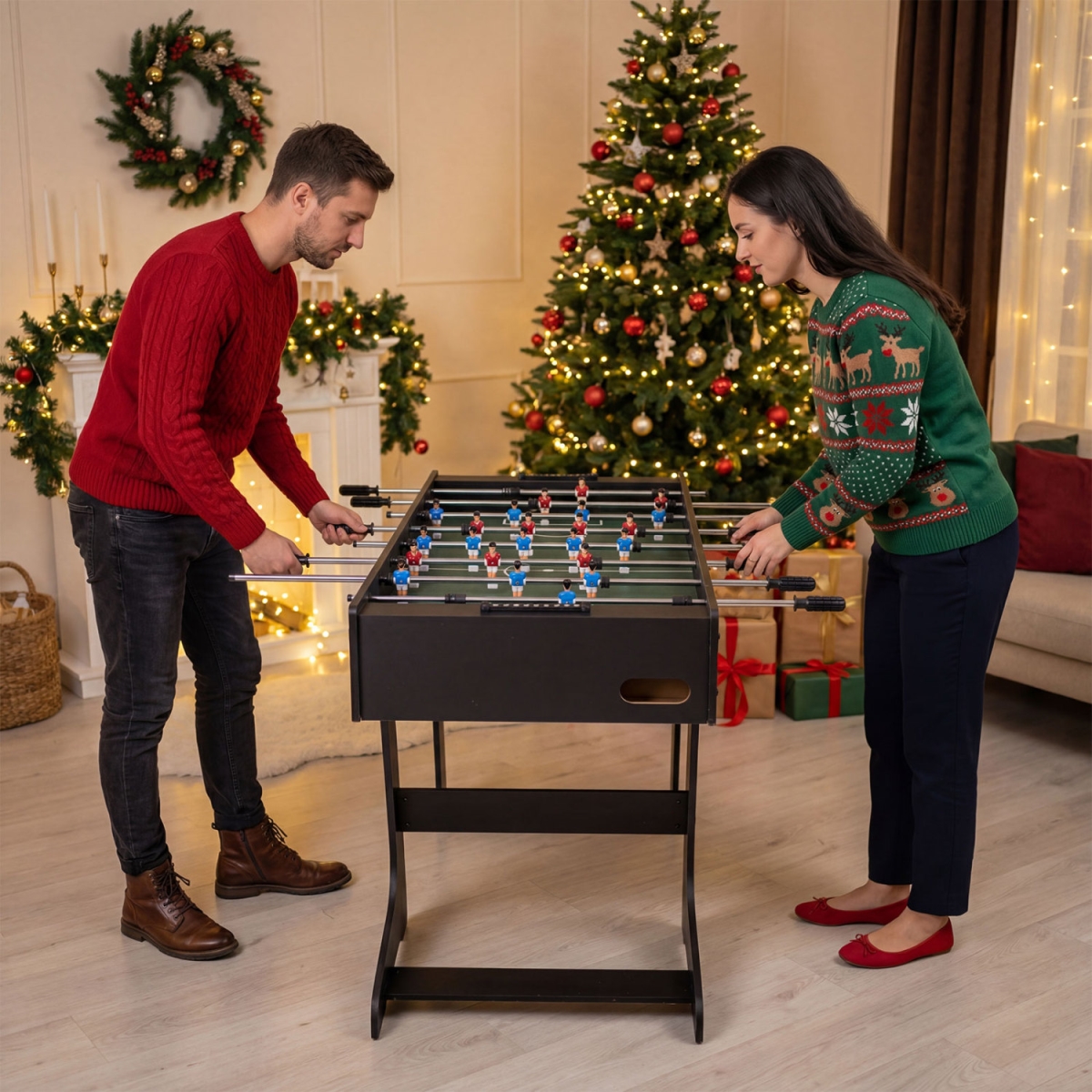 UY10251DK 48 in. Folding Full Competition Size Soccer Table - Black