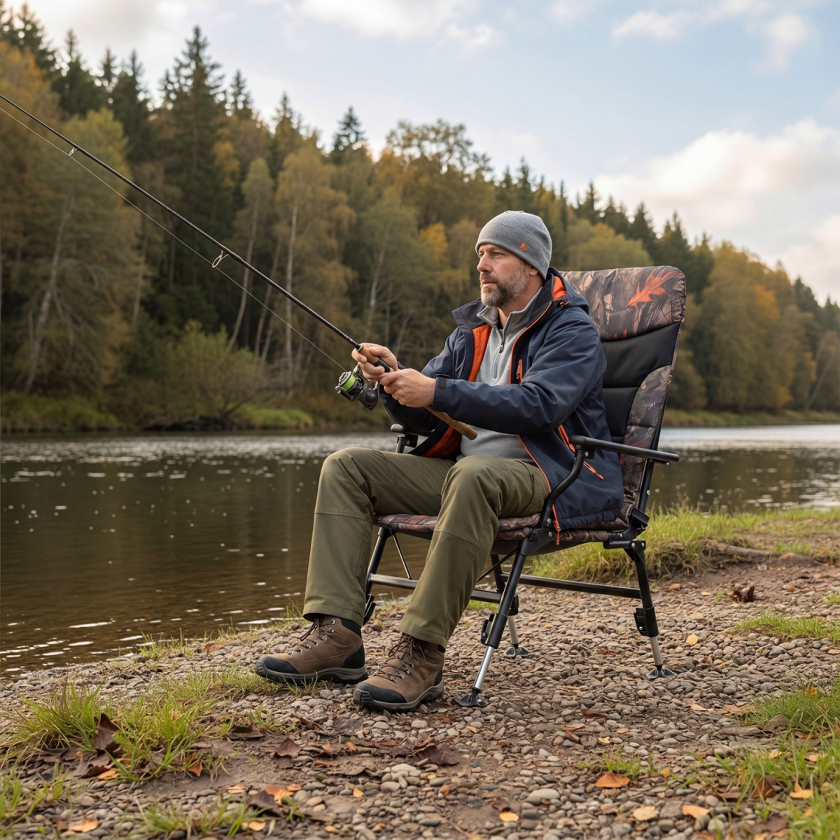NP12606MC Oversized Foldable Fishing Chair for Adults with Armrest - Multi Color