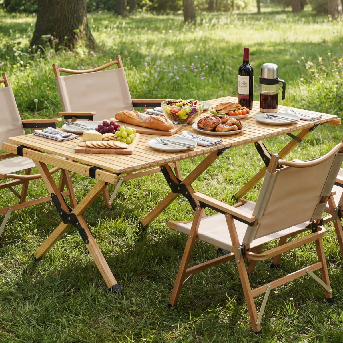 NP12730NA 48 in. Folding Camping Table with Carry Bag for Backyard - Natural