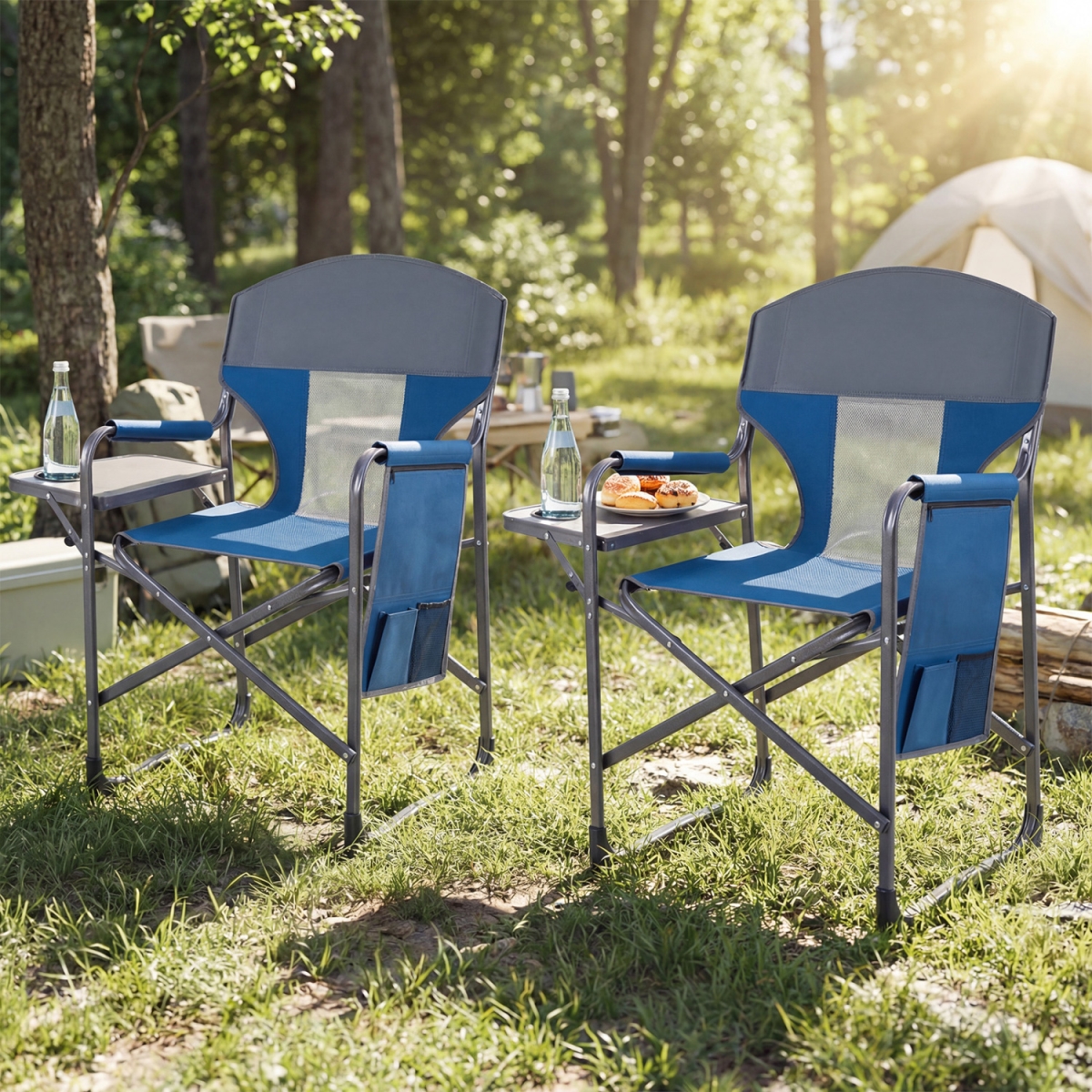 NP12749NY Folding Camping Chair with Cup Holder & Storage Pocket - Navy