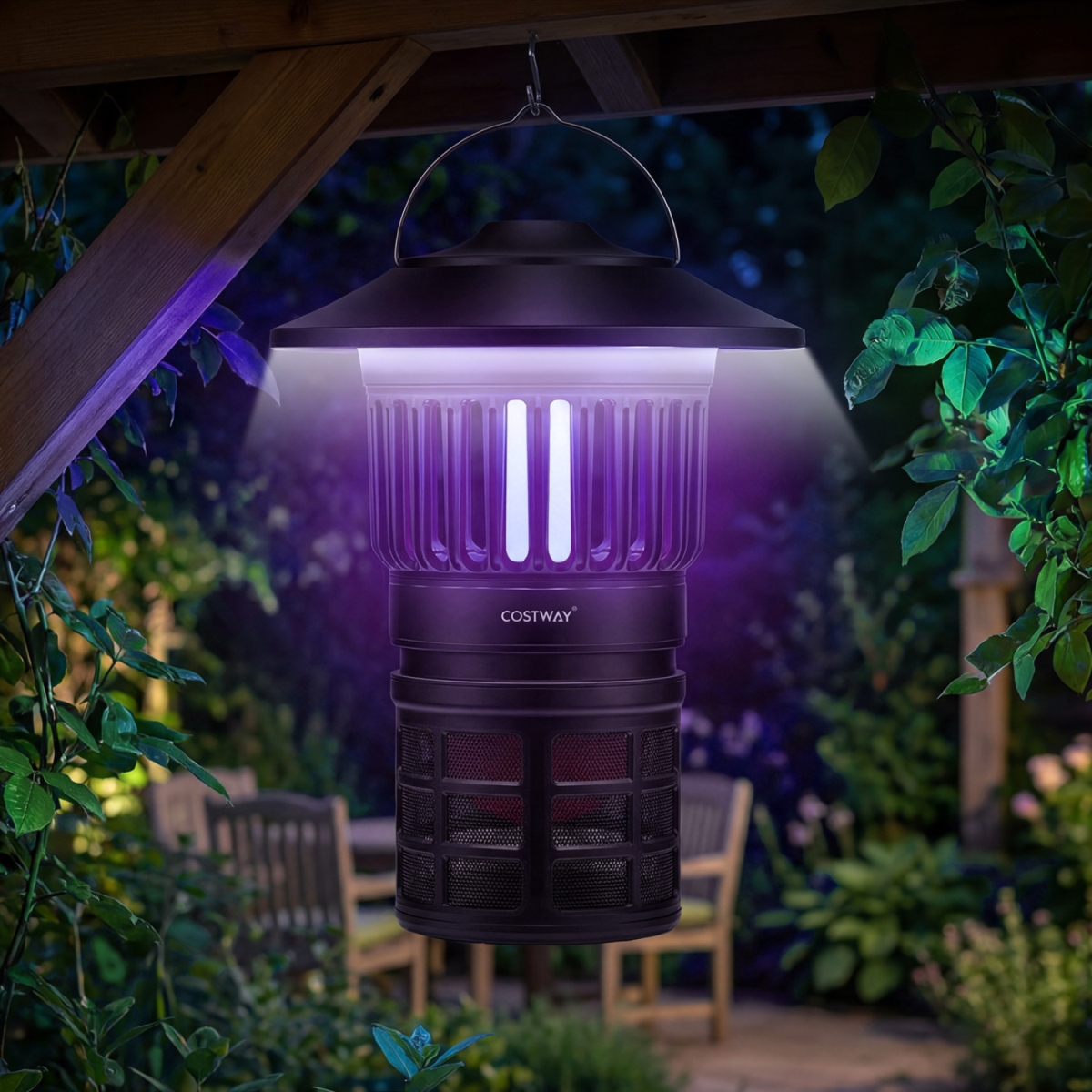 NP12934 Outdoor Fly Trap with Light Rechargeable Electric Bug Catcher & Killer - Black