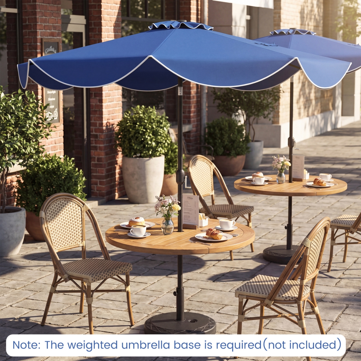 NP13216NY 10 ft. Scalloped Solar Patio Umbrella with 24 LED Lights & Tilt Adjustment - Navy
